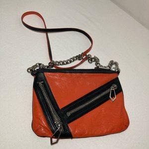 Botkier Cruz Leather Crossbody Clutch Purse Bag Orange Black Chain Handbag